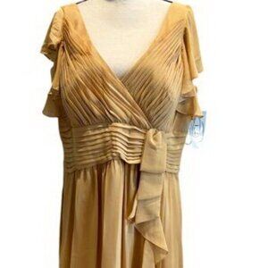 May Queen Couture Champagne Gold Pleated Chiffon Ruffle Gown